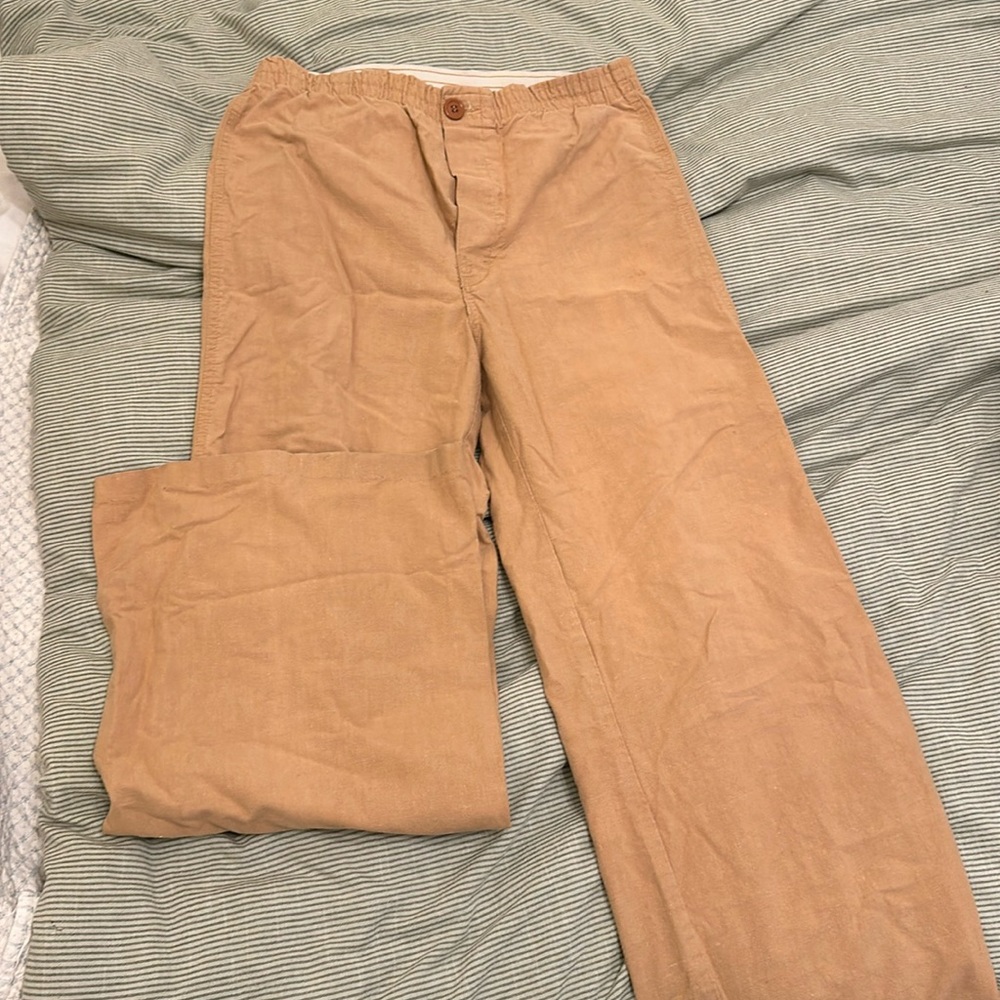 flare leg peach linen pants